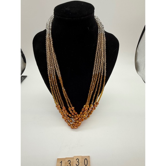 Golden Freshwater Pearl Necklace Multi Strand Crystal Beaded Statement‎ Jewelry - Picture 2 of 6